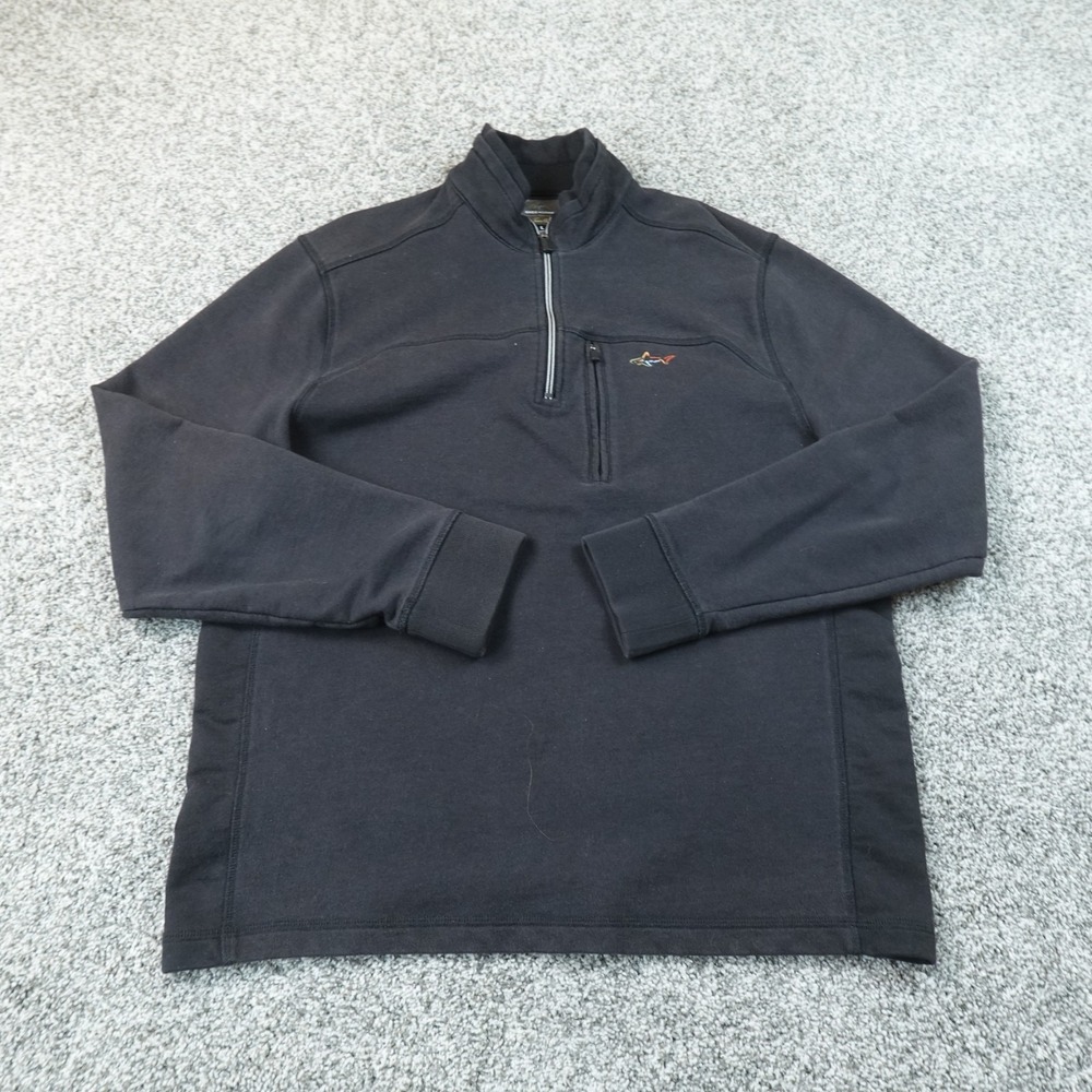 Greg Norman Sweatshirt Mens L Black 1/4 Zip Pullover Shark Golf Sweater Preppy